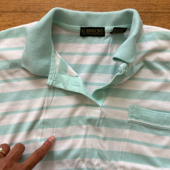 90s preppy polo cropped striped shirt teal Robinson’s 80s - Picture 2 of 5